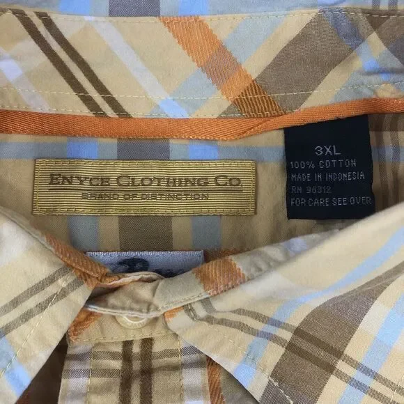 Enyce Shirt Men 3XL Plaid Button Up Short Sleeve Collared Cotton Polyester Shirt - Picture 2 of 10